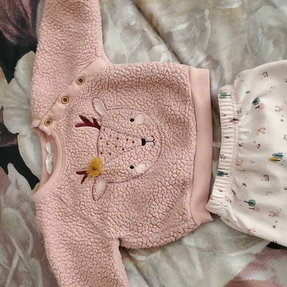 Mauve and pink Long sleeve reindeer fleece top matching sweatpants - Picture 2 of 3